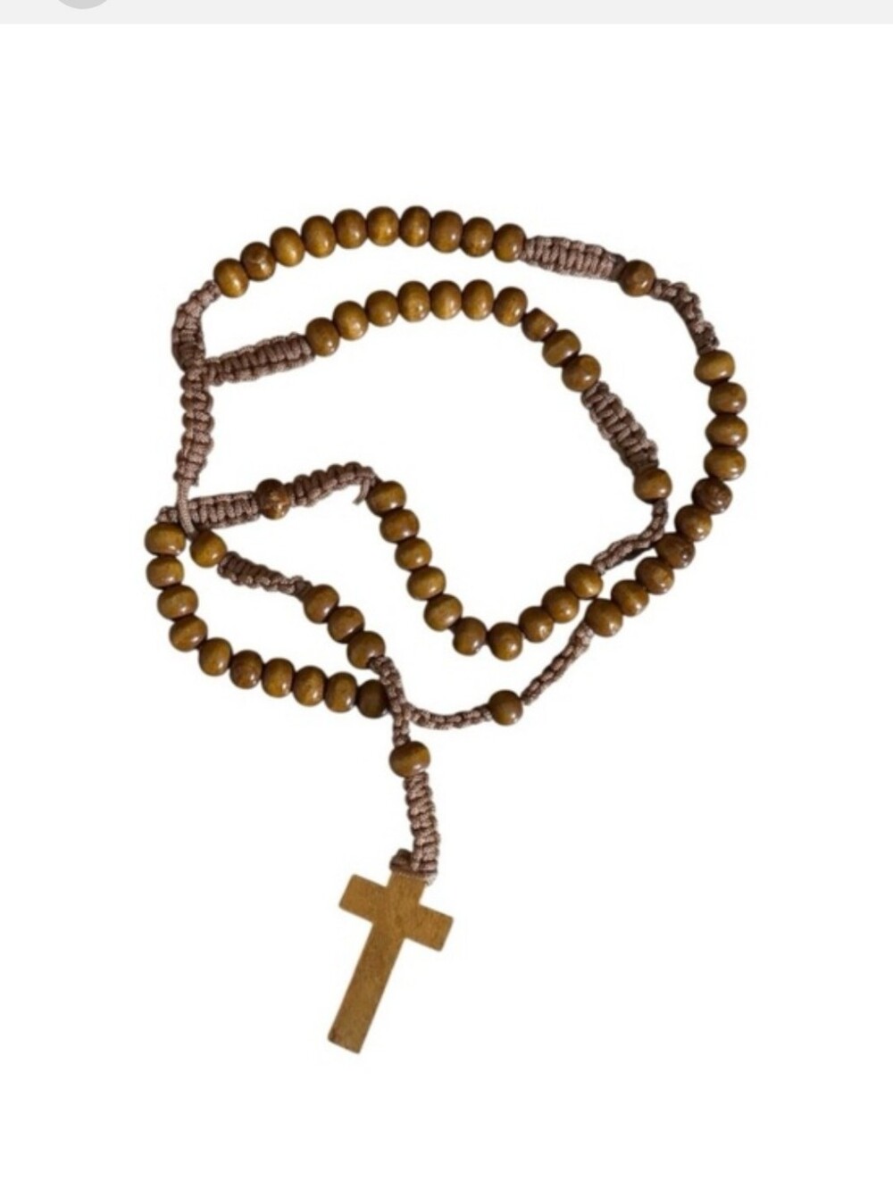 Wooden Bead Rosary Necklace - Brown